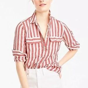 JCrew Linen Shirt Size 2 Red/White Stripe